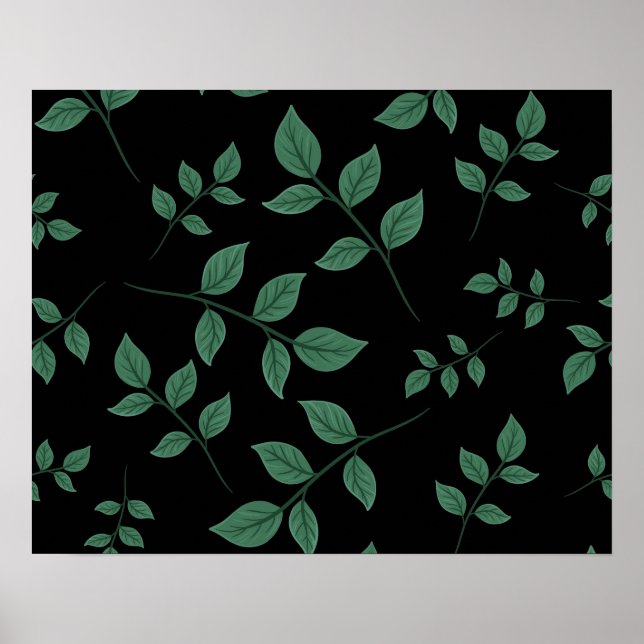 Affiche Simple Elegant Botanique Vert Feuille Motif | (Devant)