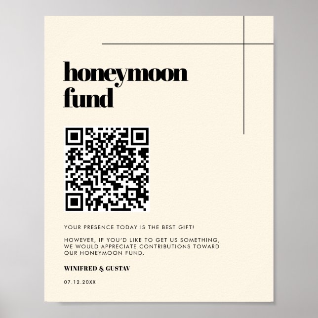 Affiche Simple élégant & chic Honeymoon fund Code QR (Devant)