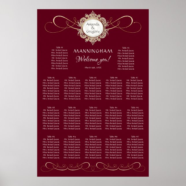 Affiche Simple Elegant Gold Swirl Black Mariage assis Po (Devant)