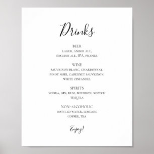 Affiche Simple Élégant Mariage Boissons Menu Signer