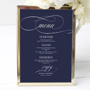 Affiche Simple Elegant Marine Blue Mariage Menu Sign