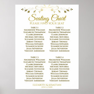 Affiche Simple Élégant Or 4 Table Mariage Plan de Table