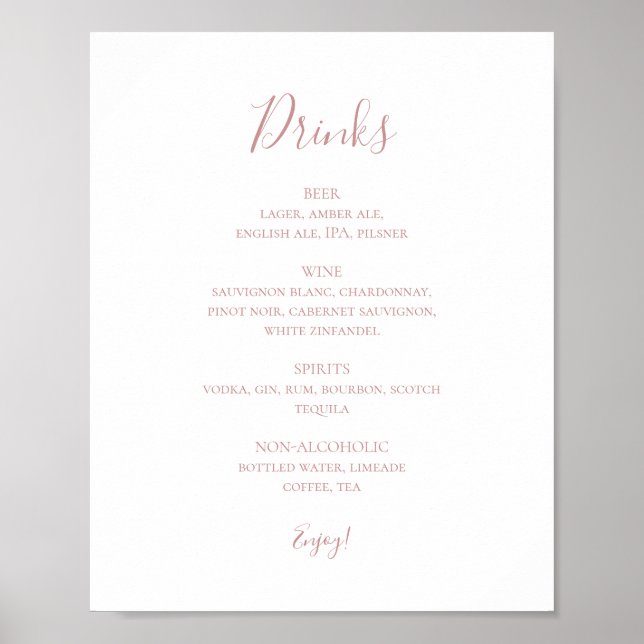 Affiche Simple Elegant Rose Gold Mariage Boissons Menu Sig (Devant)