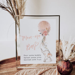Affiche Simple Elephant & Balloon Baby shower momosa bar