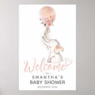 Affiche Simple éléphant & fille au ballon Baby Shower de b
