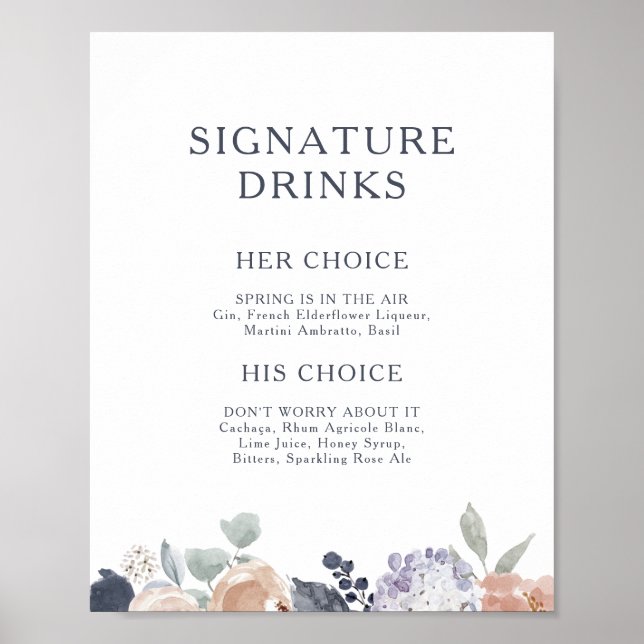 Affiche Simple enseigne de boissons florales rustiques (Devant)