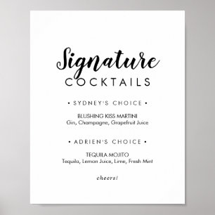 Affiche Simple enseigne de cocktails à signature en callig