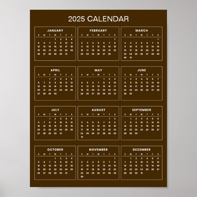 Affiche Simple et Élégant Calendrier 2025 |  (Devant)