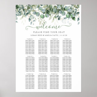 Affiche Simple Eucalyptus Greenery Wedding Seating Chart