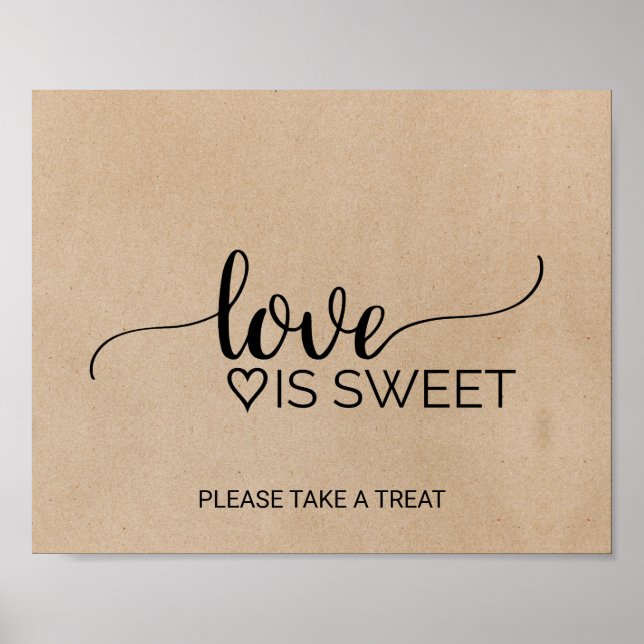 Affiche Simple Faux Kraft Calligraphie L'amour est doux si (Devant)
