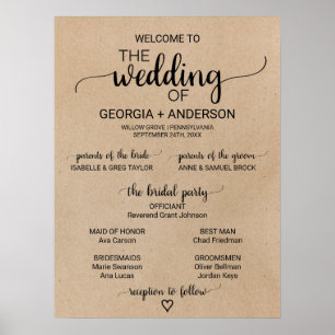 Affiche Simple Faux Kraft Calligraphy Wedding Programme