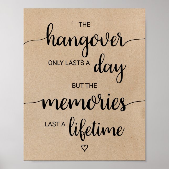 Affiche Simple Faux Kraft Hangover & Memories Signe (Devant)