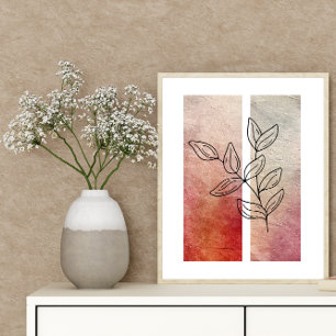 Affiche Simple Feuille Art Outline Vibrant Arrière - plan 