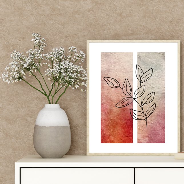 Affiche Simple Feuille Art Outline Vibrant Arrière - plan  (Créateur téléchargé)