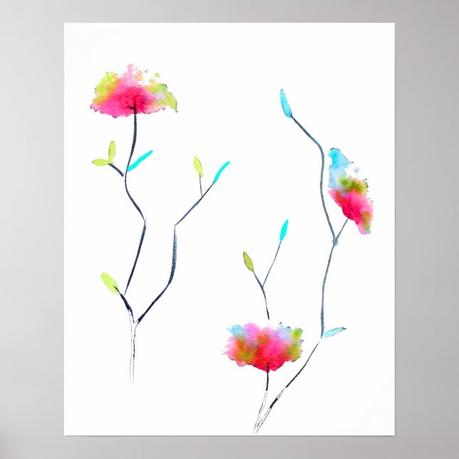 Affiche Simple floral abstrait rose inspiré du Japonais (Devant)
