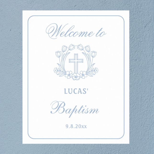 Affiche Simple Floral Croix Bleue Baptême Accueil (Créateur téléchargé)