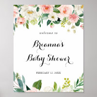 Simple Floral Green Foliage Baby Shower Welcome