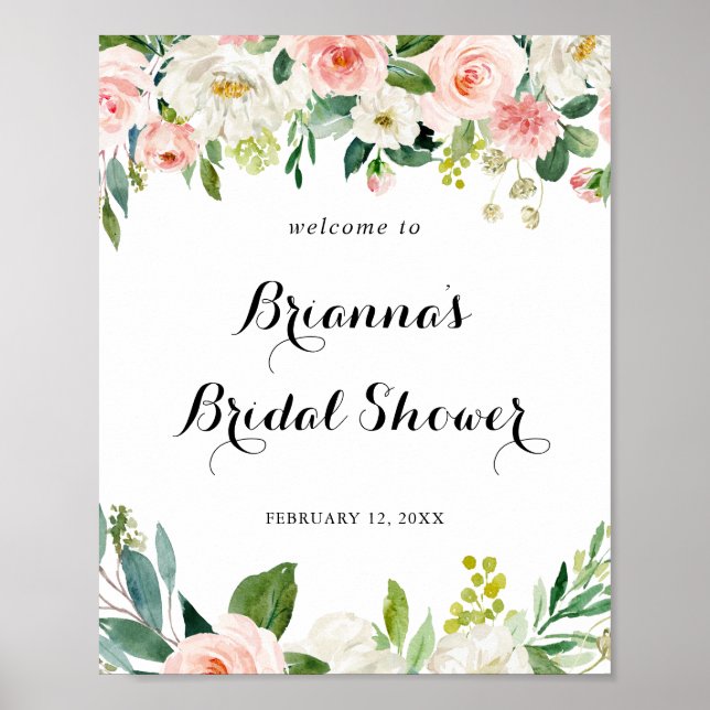 Affiche Simple Floral Green Foliage Bridal Shower Welcome (Devant)