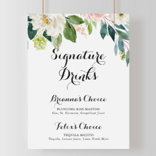Affiche Simple Floral Green Foliage Signature Drinks Sign