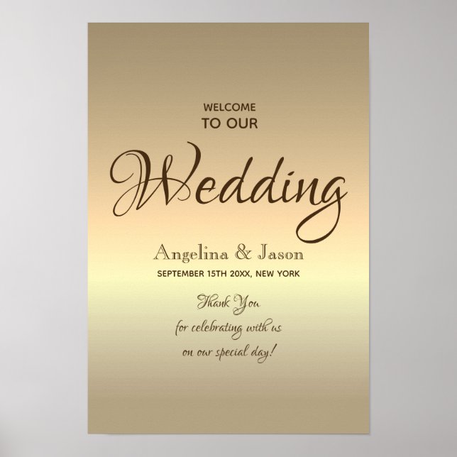 Affiche Simple Gold Bienvenue Mariage (Devant)