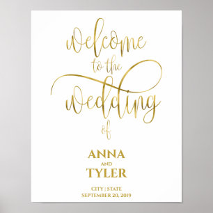 Affiche Simple Gold Foil Bienvenue au calligraphe Mariage