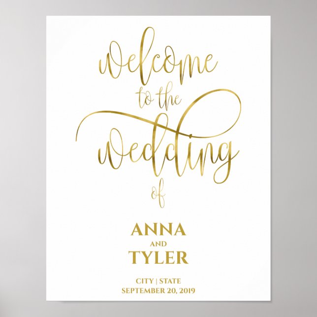 Affiche Simple Gold Foil Bienvenue au calligraphe Mariage (Devant)