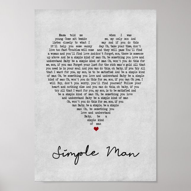 Affiche Simple Homme Grey Coeur Chanson Lyrique Mur Art Im (Devant)