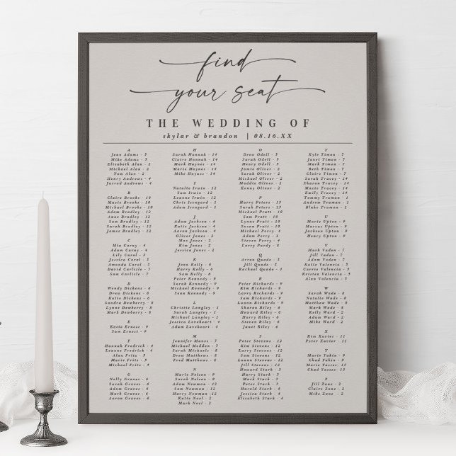 Affiche Simple Ivory Alphabetical Wedding Seating Chart (Créateur téléchargé)