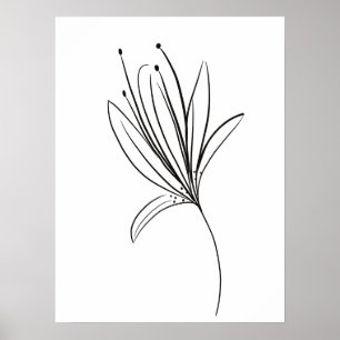 Affiche Simple Lily Line Art Fleur Noir Blanc