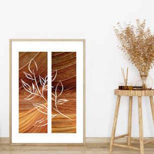 Affiche Simple Line Art Leaf Outline Rich Wood Arrière - p