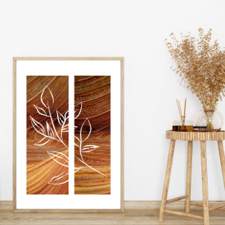 Affiche Simple Line Art Leaf Outline Rich Wood Arrière - p
