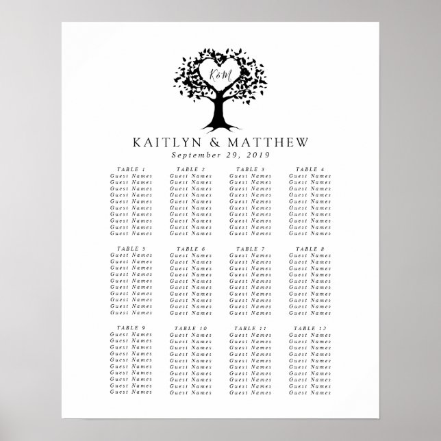 Affiche Simple Mariage de l'arbre cardiaque du Monogramme  (Devant)