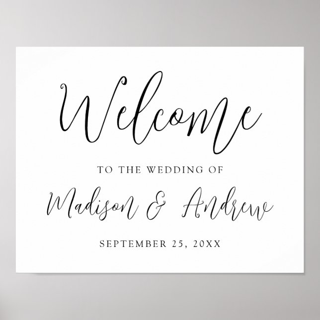 Affiche Simple Mariage Écriture Noire de Bienvenue (Devant)