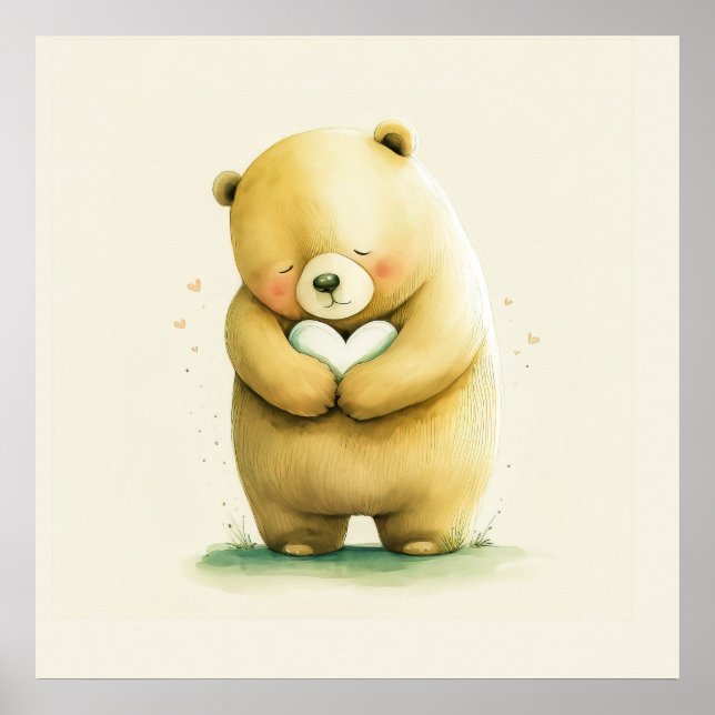 Affiche Simple mignonne ours triste tenant une oeuvre card (Devant)