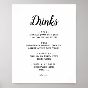 Affiche Simple minimaliste Mariage Boissons Menu Signer