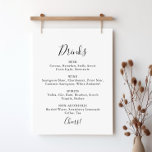 Affiche Simple minimaliste Mariage Boissons Menu Signer<br><div class="desc">Ce panneau simple minimaliste de la carte des boissons mariage est parfait pour un mariage moderne. Le design sobre et élégant présente une typographie de script classique et sophistiquée en noir et blanc.</div>