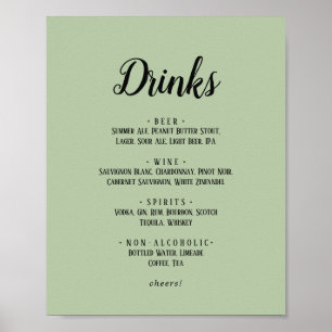 Affiche Simple Minimaliste Menu Mariage Sage Boissons