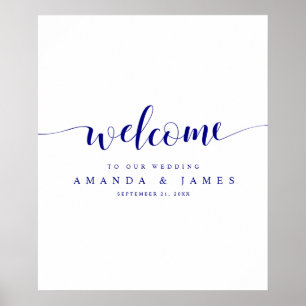 Affiche Simple Modern Navy Blue Script Mariage Bienvenue