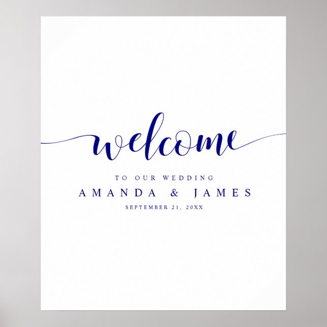 Affiche Simple Modern Navy Blue Script Mariage Bienvenue (Devant)