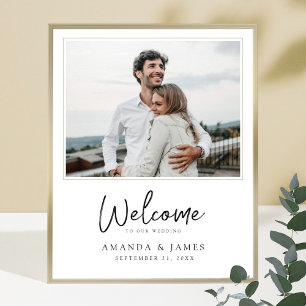 Affiche Simple Moderne Bordure Dorée Photo Mariage Bienven