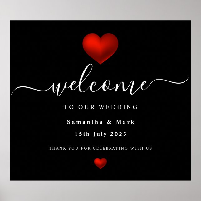 Affiche Simple moderne Red Heart Mariage noir (Devant)