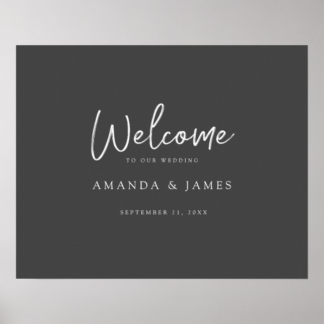 Affiche Simple moderne Scriphe Gris & Blanc Mariage Bienve (Devant)