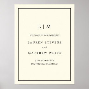 Affiche Simple Monogramme Ivoire Élégant Bienvenue Mariage