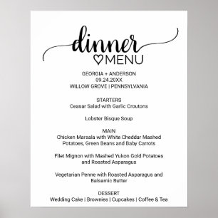 Affiche Simple Noir Calligraphie Dîner Menu Signe