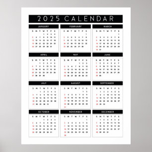 Affiche Simple noir et blanc Calendrier 2025