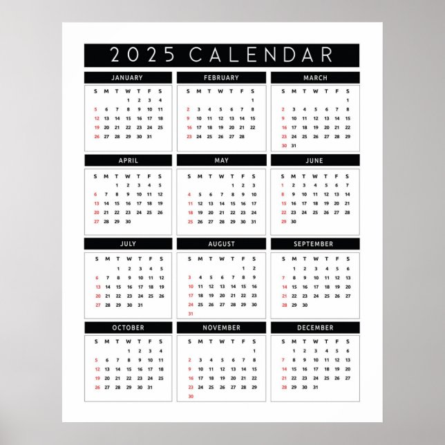 Affiche Simple noir et blanc Calendrier 2025 (Devant)