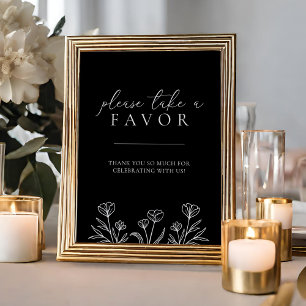 Affiche Simple Noir Moderne Mariage Floral Faveur Signal