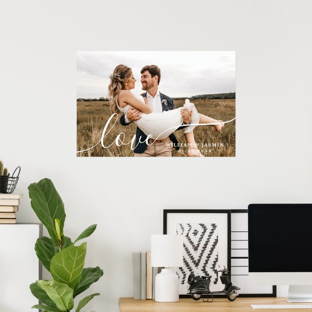 Affiche Simple Photo de Mariage de Nouveaux Mariés avec Te (Bureau à domicile)