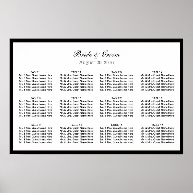 Affiche Simple Plain Black Border Wedding Seating Chart (Devant)