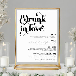 Affiche Simple Retro Drunk in Love Mariage Bar Menu